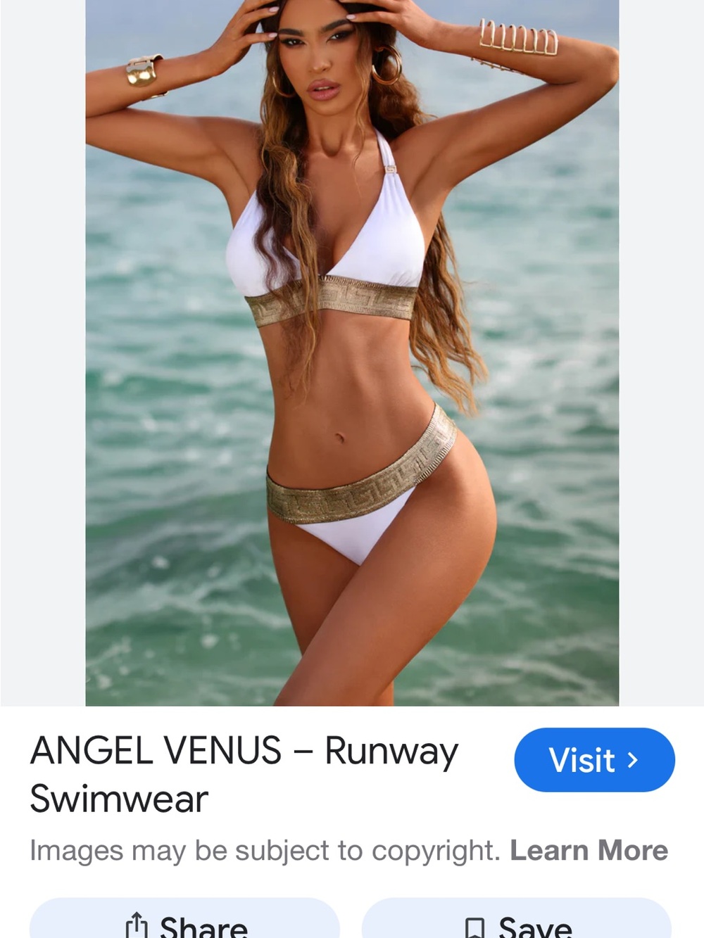 Dolcessa - never worn White Halter Bikini with Gold Band Trim